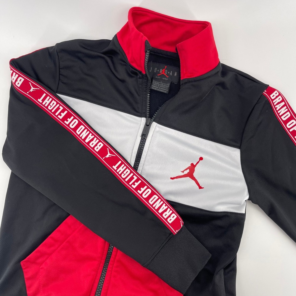 Jordan Track Jacket Full Zip Brand of Flight Black Red White Kids Size S‎